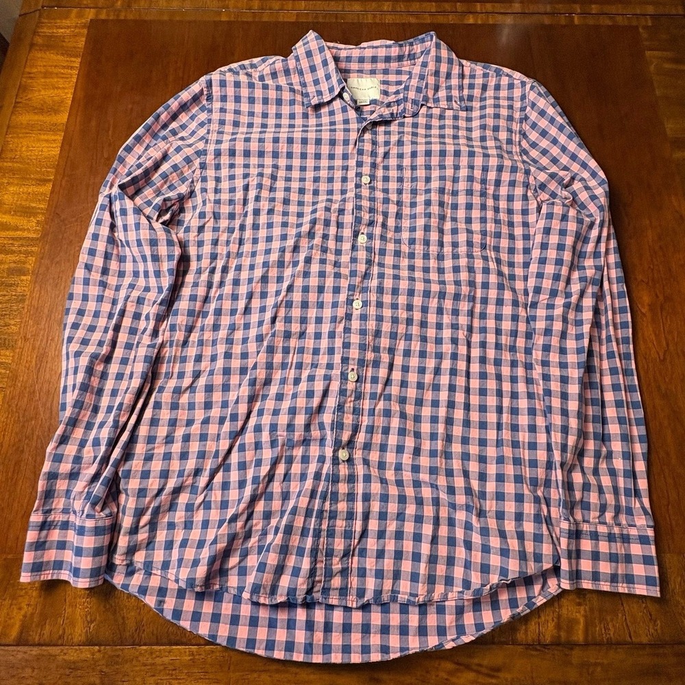 American Eagle Pink Blue Gingham Button Down Shirt XL